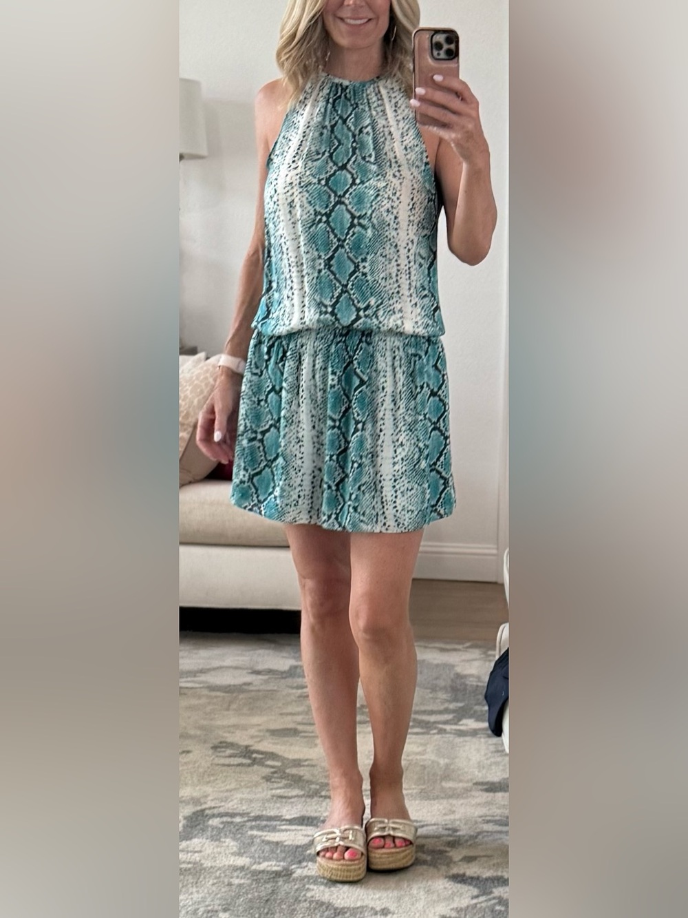 Ramy Brook Turquoise Snake-Print Mini Skirt